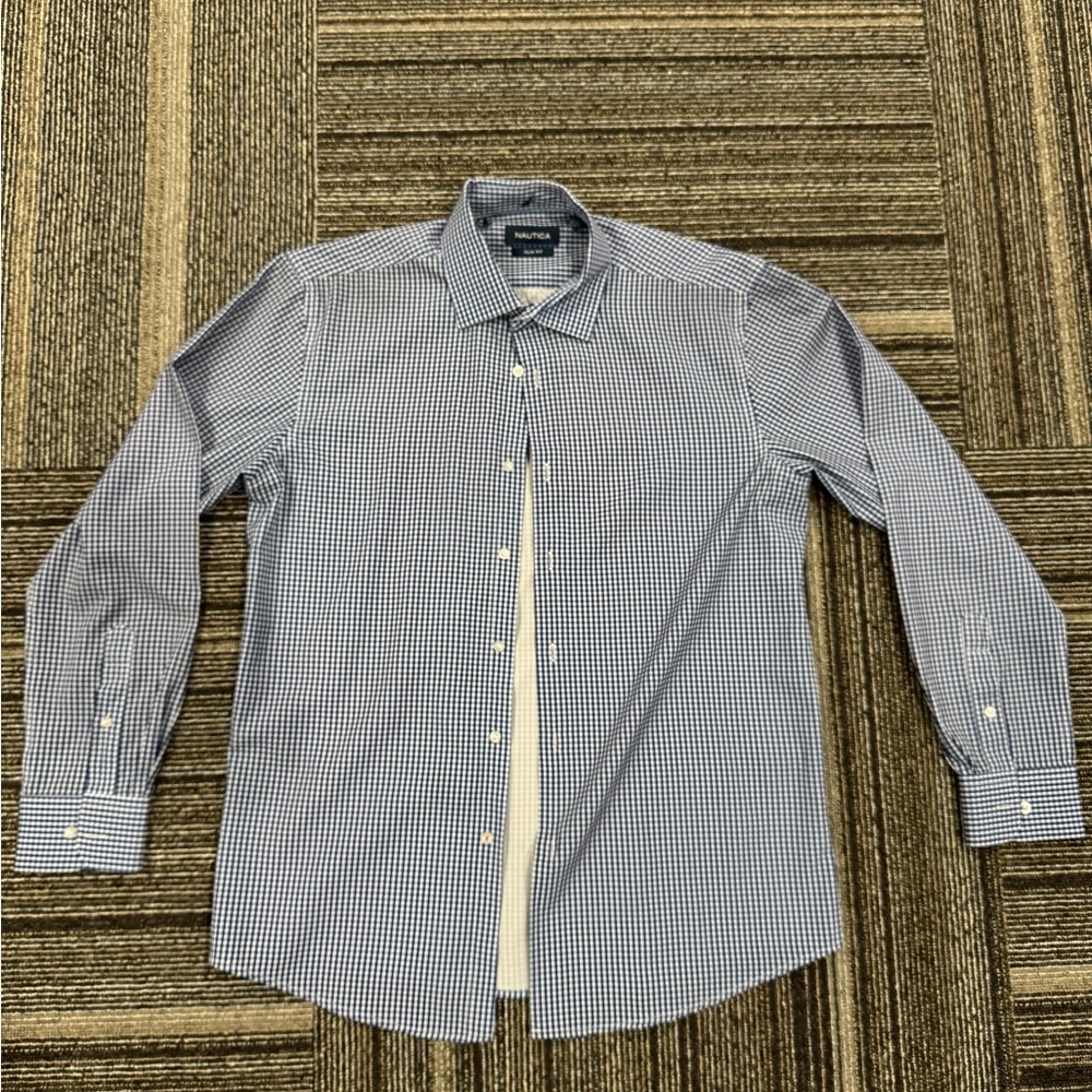 Náutica Wringle Free Blue White Dress Shirt